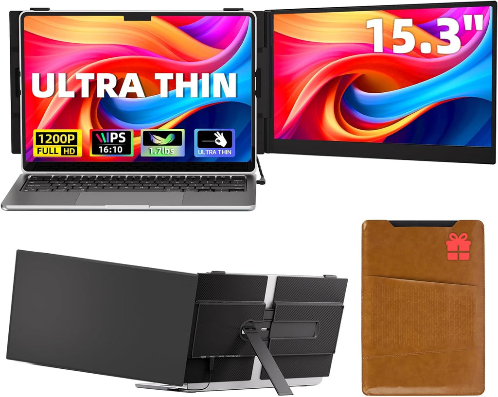 15.3' Laptop Screen Extender, Ultra-thin Portable Monitor FHD 1080P IPS, Dual Screen Extra Travel Monitor for Laptops 13-17' with USB-C/HDMI Port, Plug & Play for Windows/Mac/Android/Switch/PS