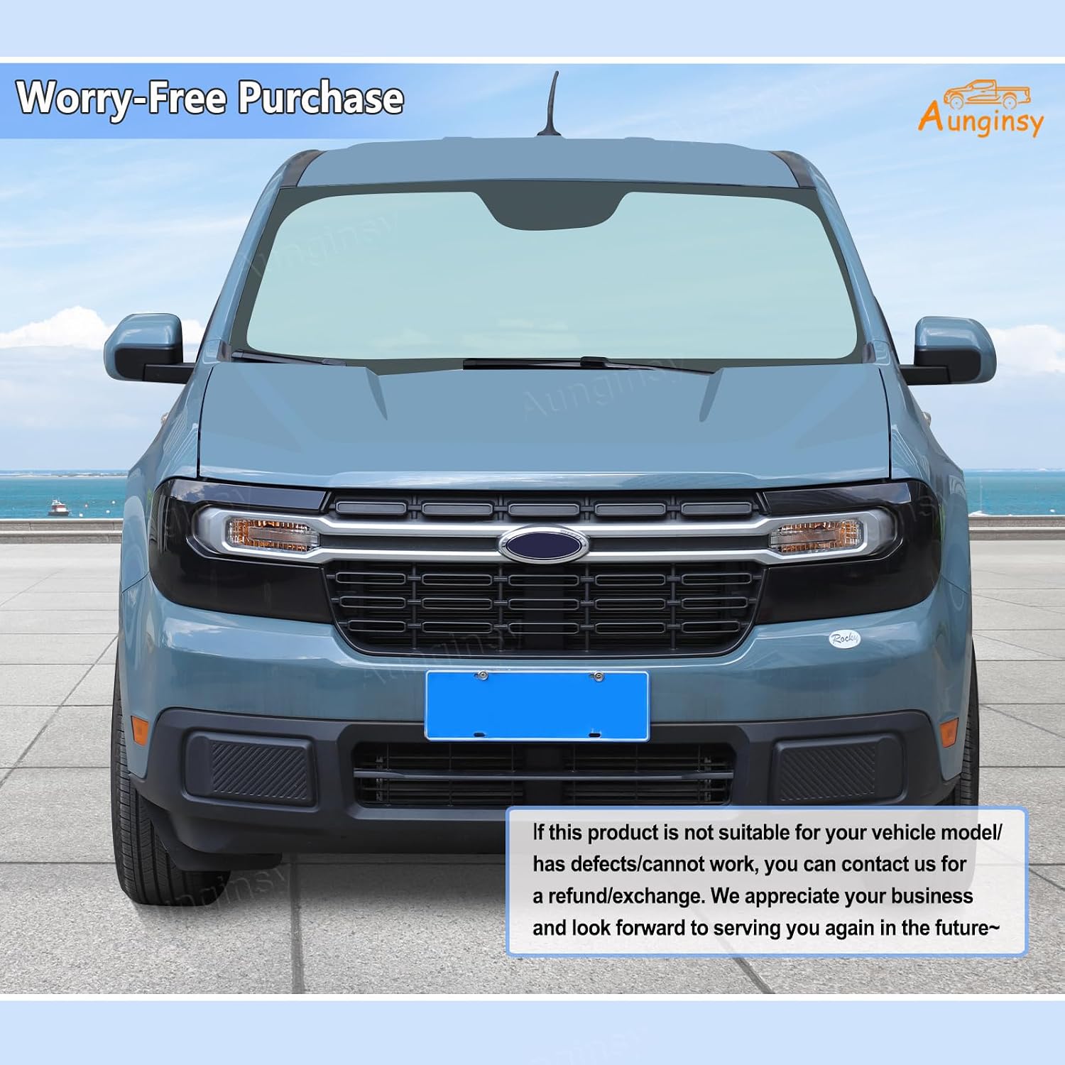 Aunginsy Car Front Headlight Trim Cover Compatible with Ford Maverick 2022-2024 Front Bumper Headlight Lamp Cover Driving Lights Shell Shade Smoked Black Frame Bezel Protector ABS Exterior Accessories