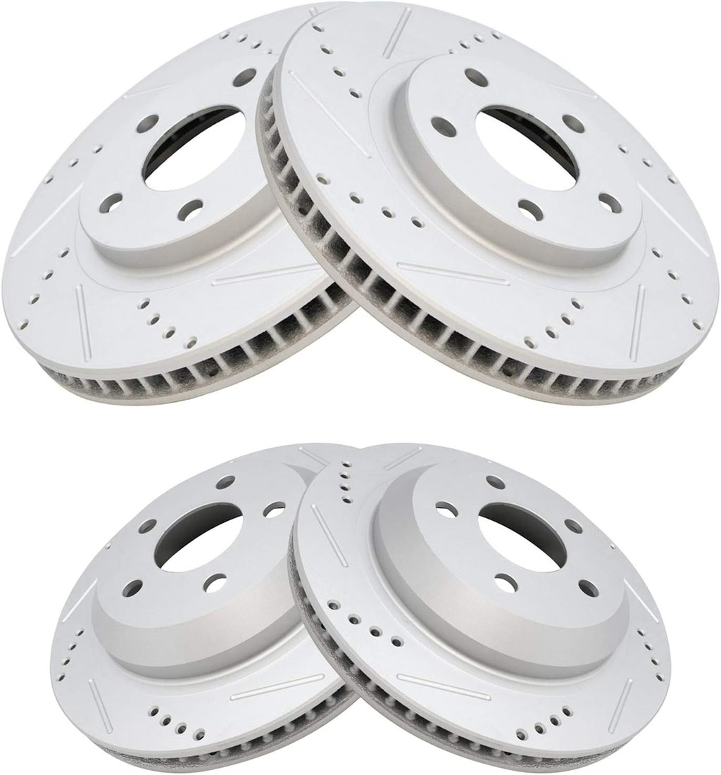 TRQ Performance Front and Rear Brake Rotor Set G Coated Drilled and Slotted Compatible with 1998-2002 Chevrolet Camaro 1998-2002 Pontiac Firebird