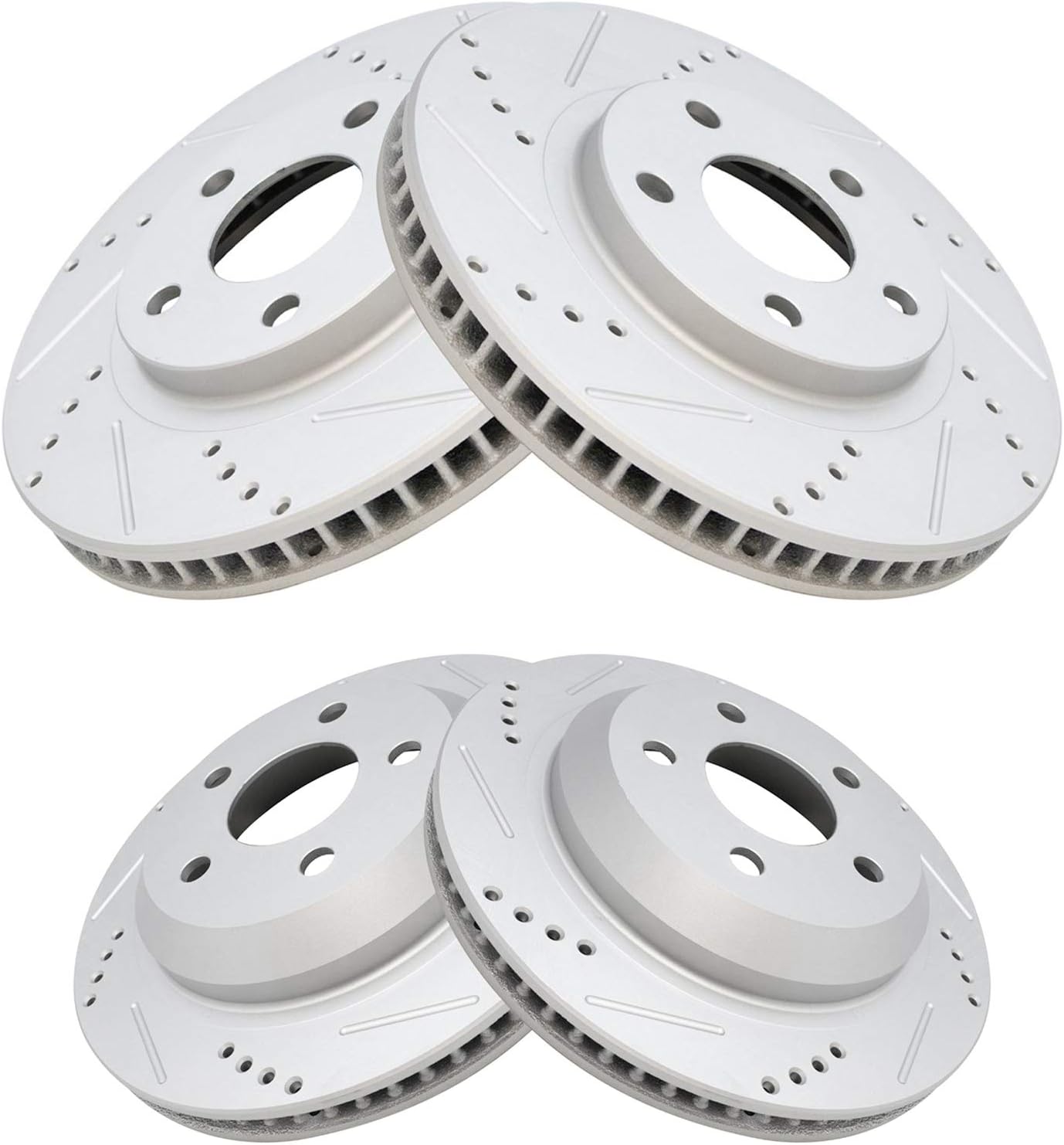 TRQ Performance Front and Rear Brake Rotor Set G Coated Drilled and Slotted Compatible with 1998-2002 Chevrolet Camaro 1998-2002 Pontiac Firebird