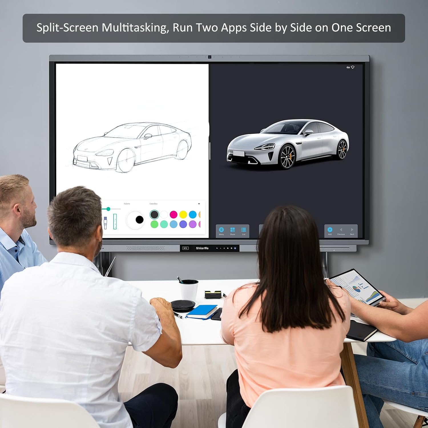 Shiarffe R9 Smart Board 86 Inch 4K Interactive Whiteboard 16GB RAM + 256GB Storage All-in-One Touchscreen Monitor Built-in 50MP AI Camera Mics and 60W Speaker for Classrom Hybrid Work (Board Only)