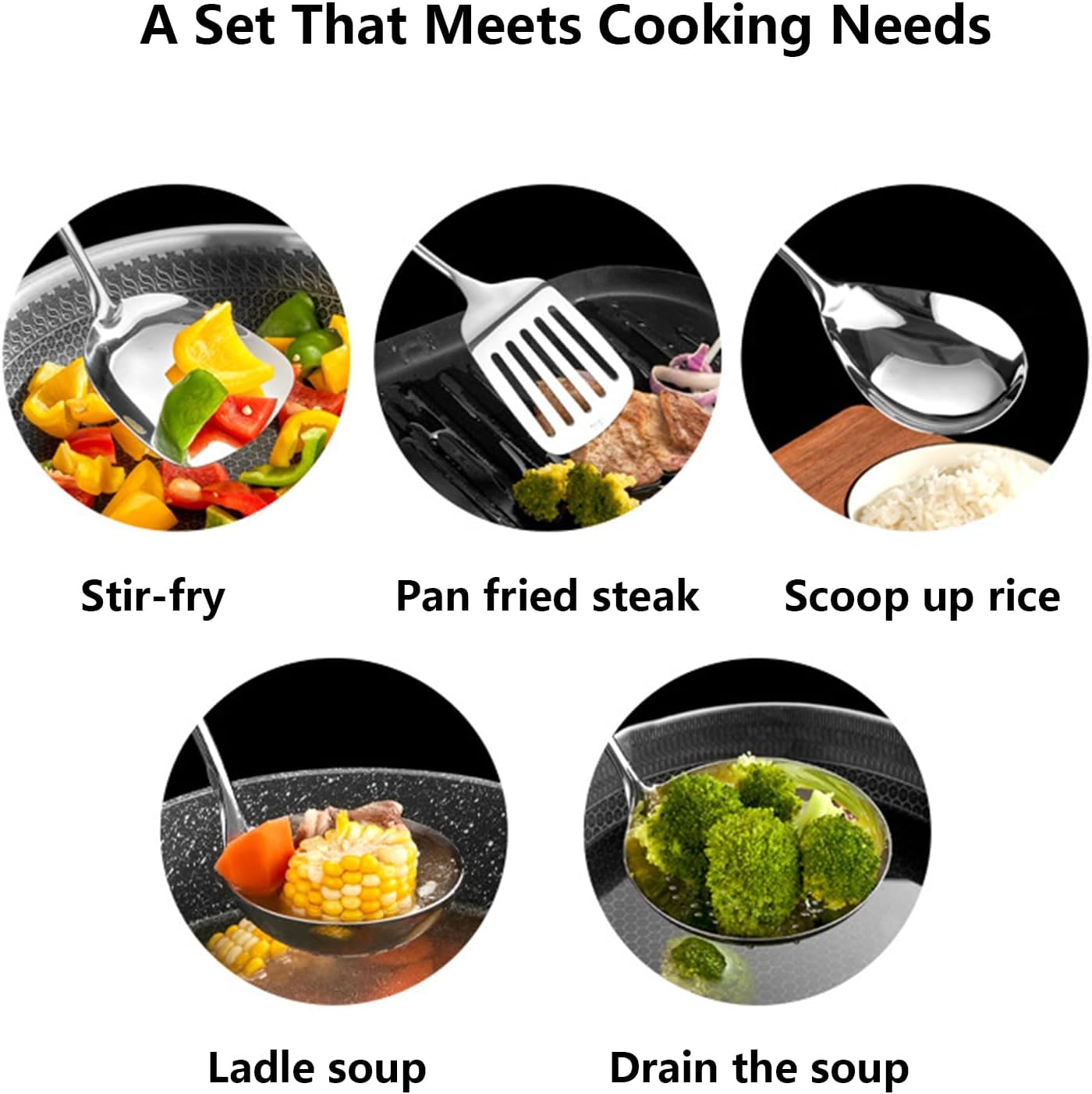 316 Stainless Steel Kitchen Utensils Set with Wooden Handle for Cooking Metal Kitchenware Cooking Utensils Set with Countertop Rotating Holder Stand Dishwasher Safe,8 Pcs
