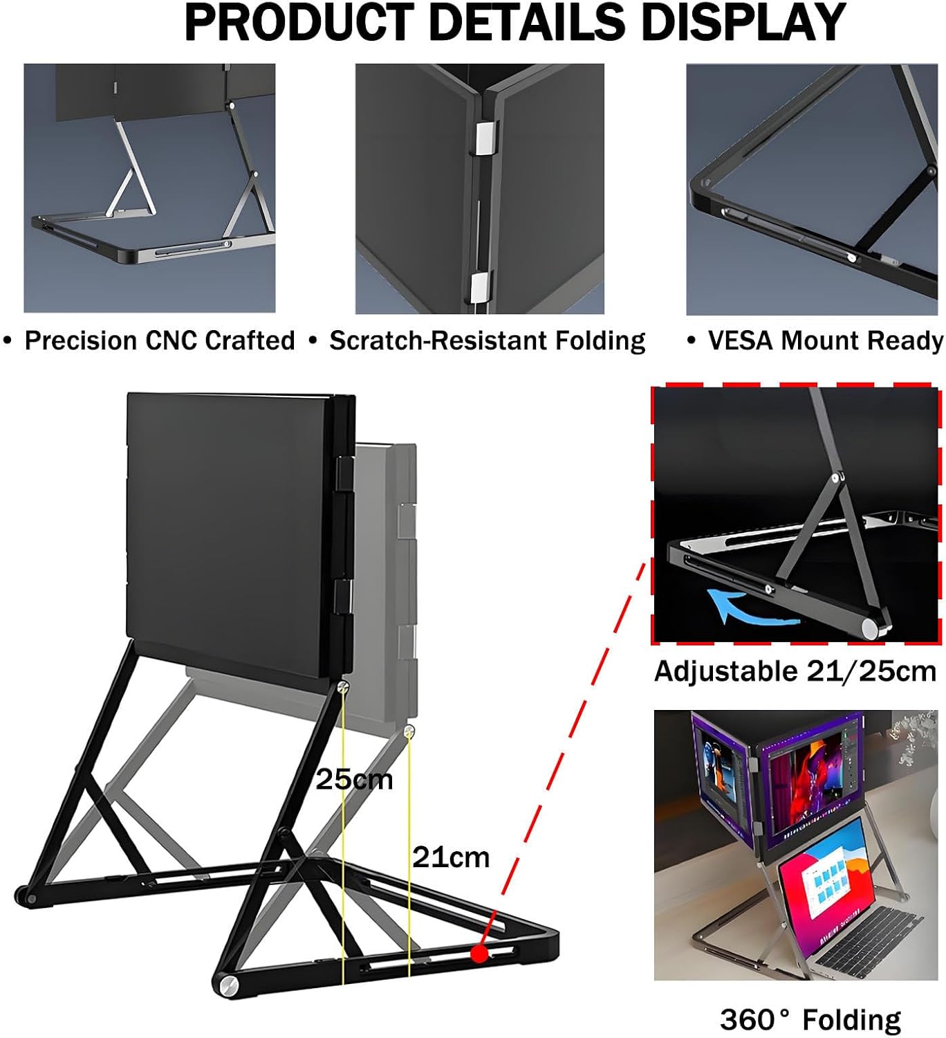 15.6' FHD 1080P Laptop Screen Extender - Ultra-Slim Triple Portable Monitor with IPS Display, Built-in Speakers, Foldable Design for Mac & Windows Users