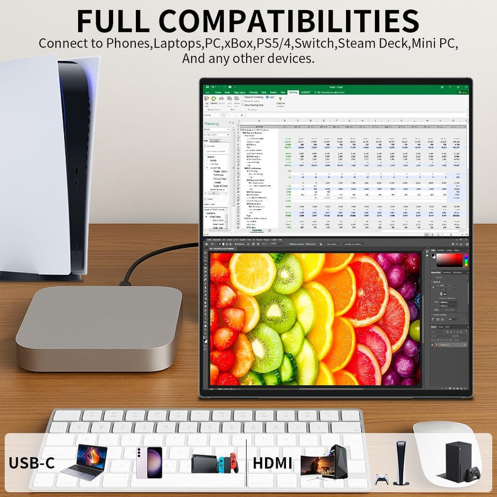 Dual Monitor 14 Inch 2K OLED,Portable Touch Monitor for Laptop Extender| 2K |100% DCI P3|Plug-Play|Stand- VESA| |Slim-Frameless| Computer Triple Display Laptop PC Windows Mac