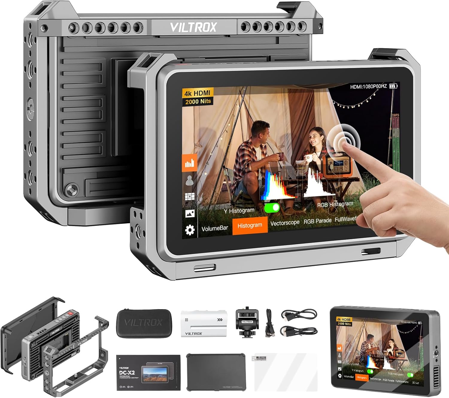 VILTROX DC-X2 Cage 6' SDI Camera Field Monitors 2000nits Super Bright Daylight Viewable External Monitor for 4k HDMI DSLR Touchscreen Monitor for Sony Canon Nikon with Sunshield 2200 MAh Battery