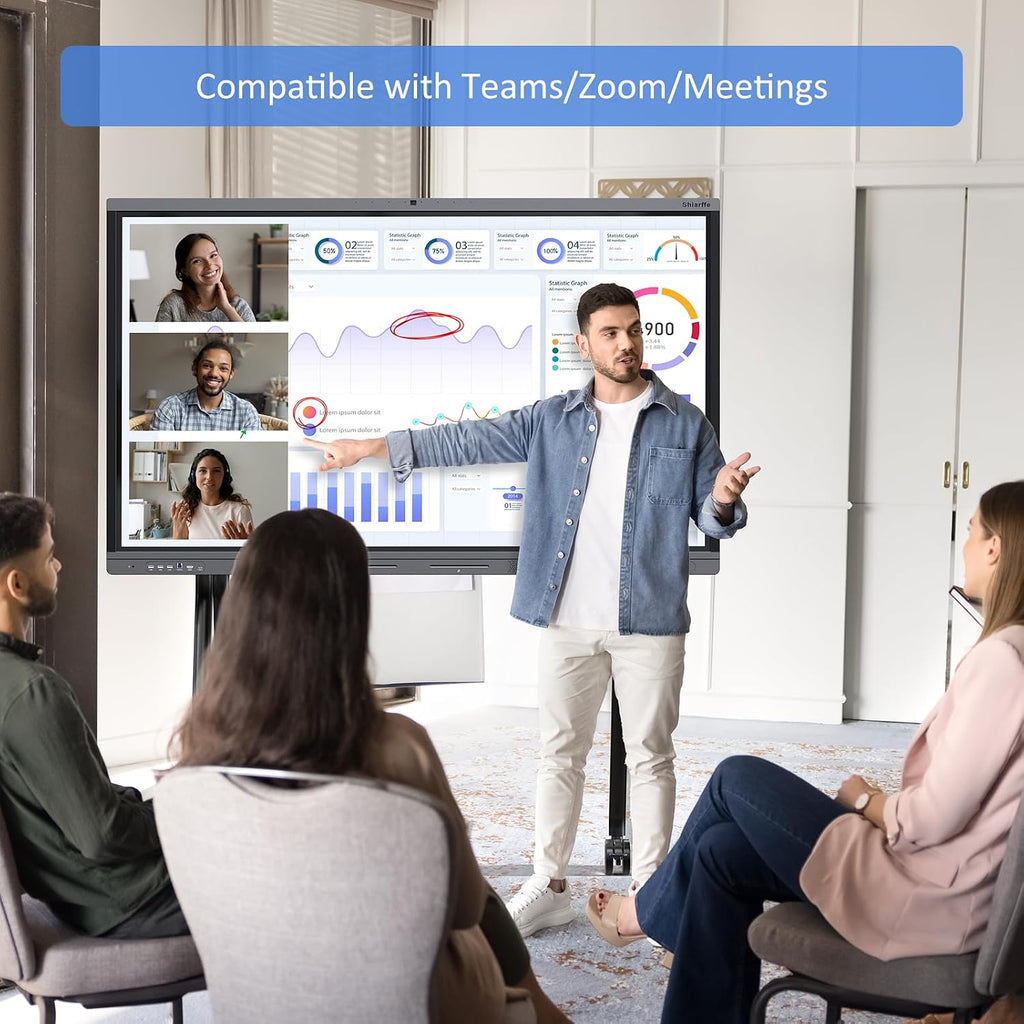 Shiarffe X5 Smart Board 75 Inch 4K Interactive Whiteboard 8GB RAM + 128GB Storage All-in-One Touchscreen Monitor Built-in 48MP Camera Mics and Speaker for Classrom Hybrid Work (Board Only)