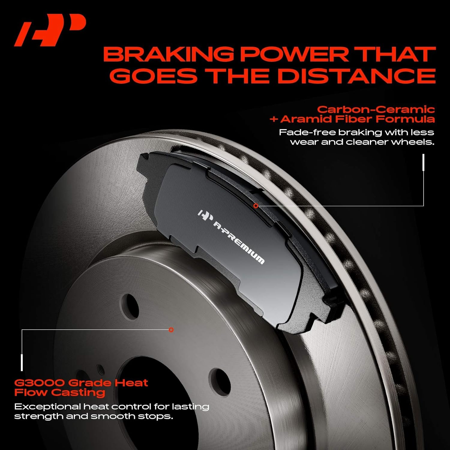 A-Premium 11.10 inch (282mm) Front Vented Disc Brake Rotors + Ceramic Pads Kit Compatible with Select Acura and Honda Models - Accord 2003-2007, Civic 2006-2010, CSX 2006-2011, 6-PC Set