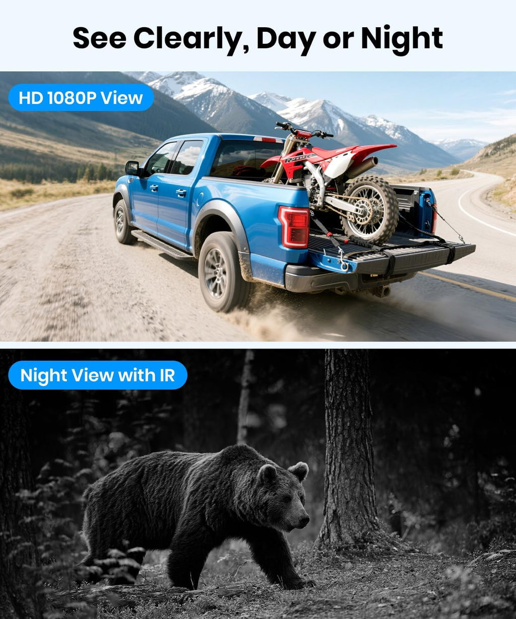 AUTO-VOX Wireless Backup Camera Solar Magnetic: 1-Min DIY Install, 5' 1080P Hd Dual Channel Monitor, Protective Carry Case, Stable Signal, IP69 Waterproof Back Up Systems Camera for Truck,Car,Trailer