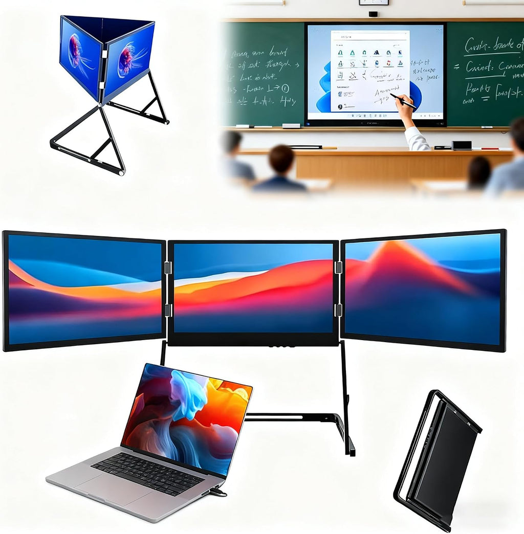 Laptop Screen Extender Triple Display, 15.6' FHD 1080P IPS Portable Foldable Monitor, HDMI/USB-C P-Lug N Play, 12-18.5in Laptop Compatible, Windows/Mac/Android.