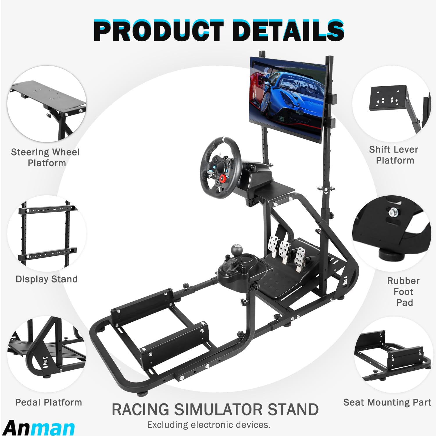 Anman Gaming Simulator Cockpit with Monitor Stand,Not included Wheel Shifter Pedal Seat