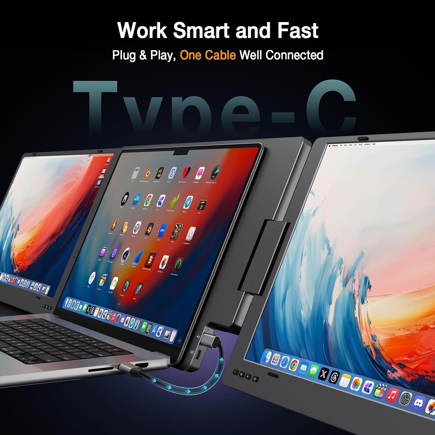 KYY 15.6' Portable Monitor and Portable Triple Laptop Screen Extender for Mac/Wins/Chrome