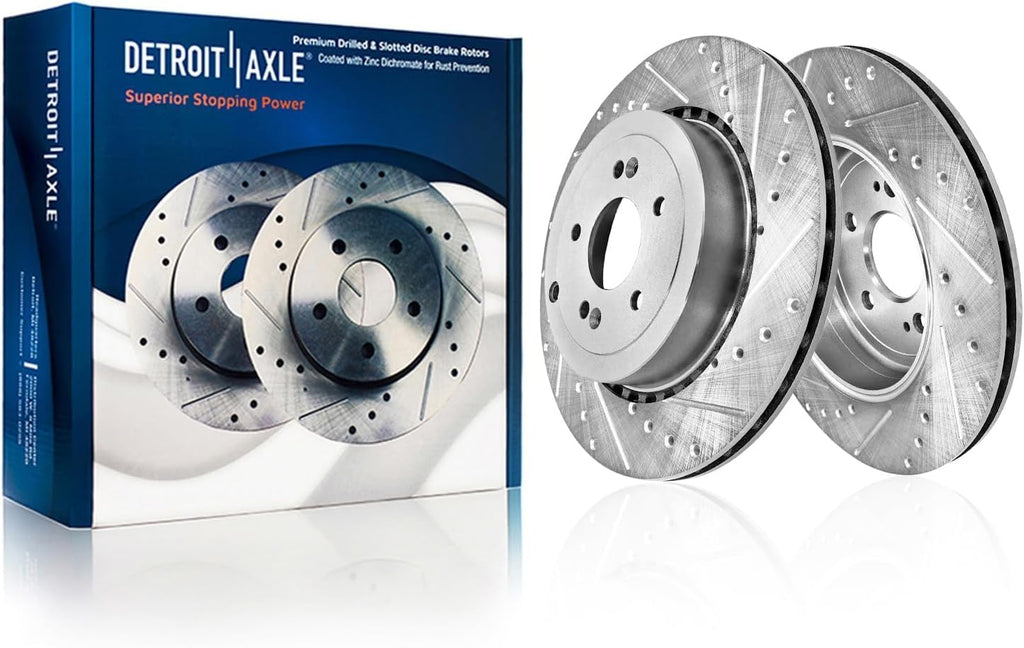 Detroit Axle - Rear Brake Kit for 2018-2022 Kia Stinger 2019-2022 Genesis G70 V6, Drilled and Slotted Disc Brake Rotors Ceramic Brakes Pads 2019 2020 2021 2022 Replacement : 13.39' inch Rotor