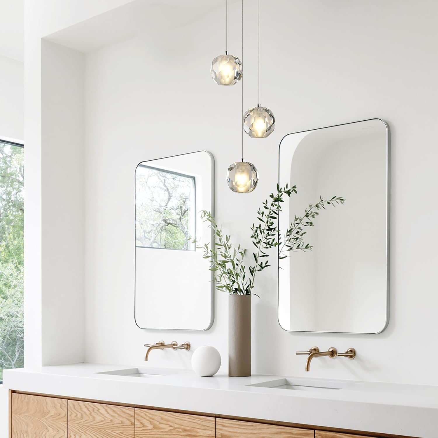3-Light Modern Pendant Light, Multi-facted Crystal Cluster Pendant Light Fixture in Chrome, Adjustable Hanging Lighting for Kitchen Island Dining Room Hallway