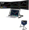 15.6' Portable Triple Monitor for Laptop, Full HD IPS Screen Extender, Multi-Screen Display, Featuring Type-C, HDMI & USB 3.0 Ports, Built-in Speakers, Height Adjustable