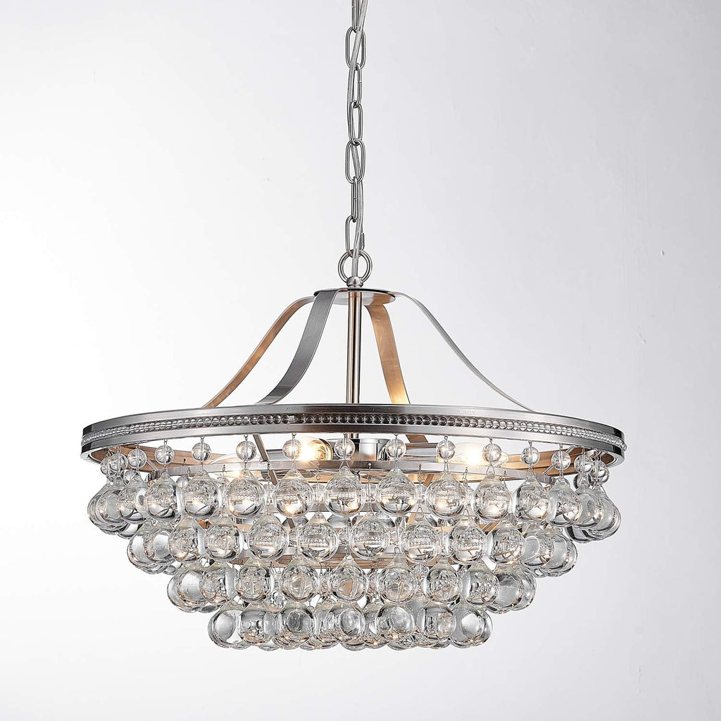Saint Mossi Silver Crystal Chandelier for Dining Room, Modern K9 Crystal Raindrop Chandelier Lighting Fixture, Chrome Pendant Lamp for Bedroom Livingroom, 5 E12 Bulbs Required, H16 X D20