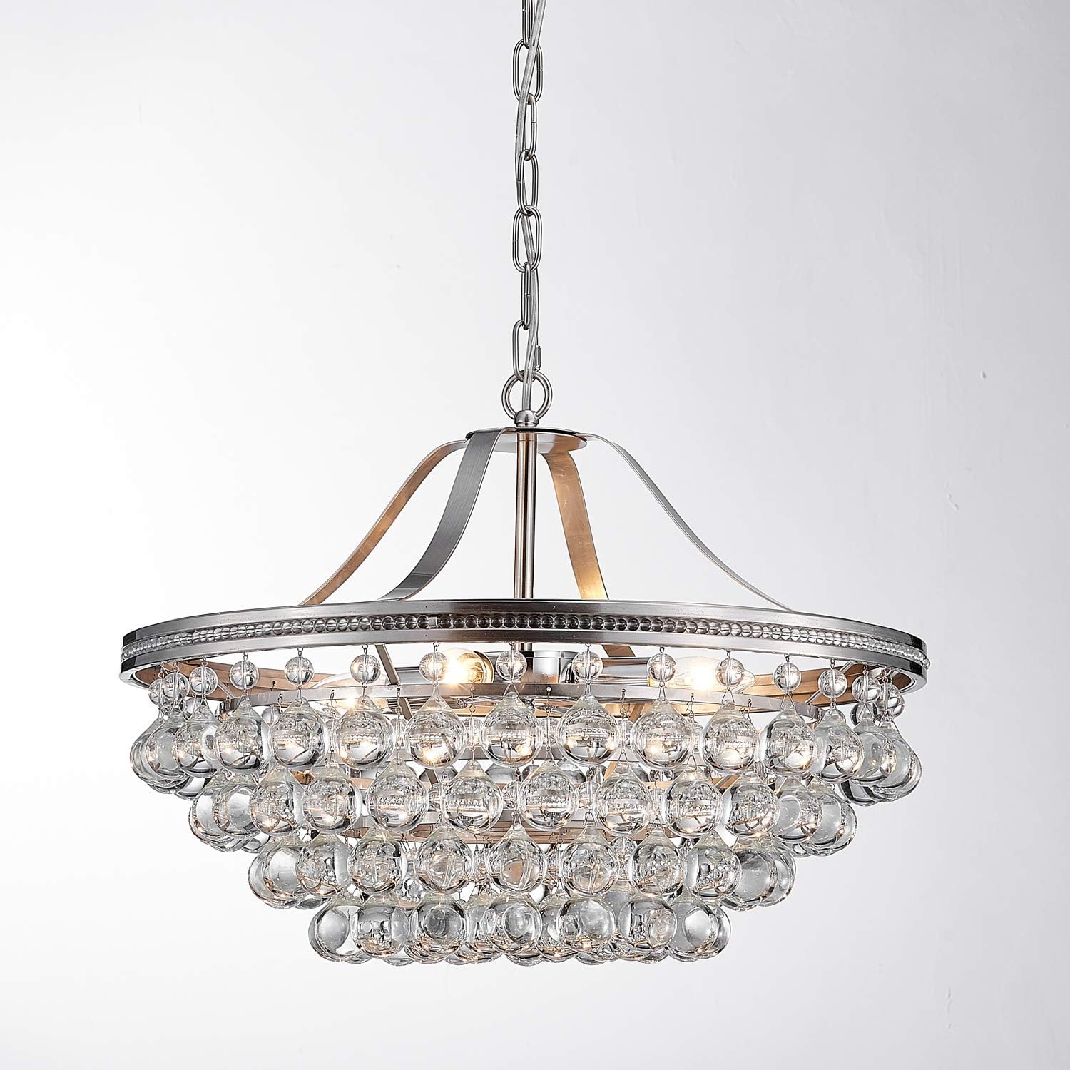Saint Mossi Silver Crystal Chandelier for Dining Room, Modern K9 Crystal Raindrop Chandelier Lighting Fixture, Chrome Pendant Lamp for Bedroom Livingroom, 5 E12 Bulbs Required, H16 X D20