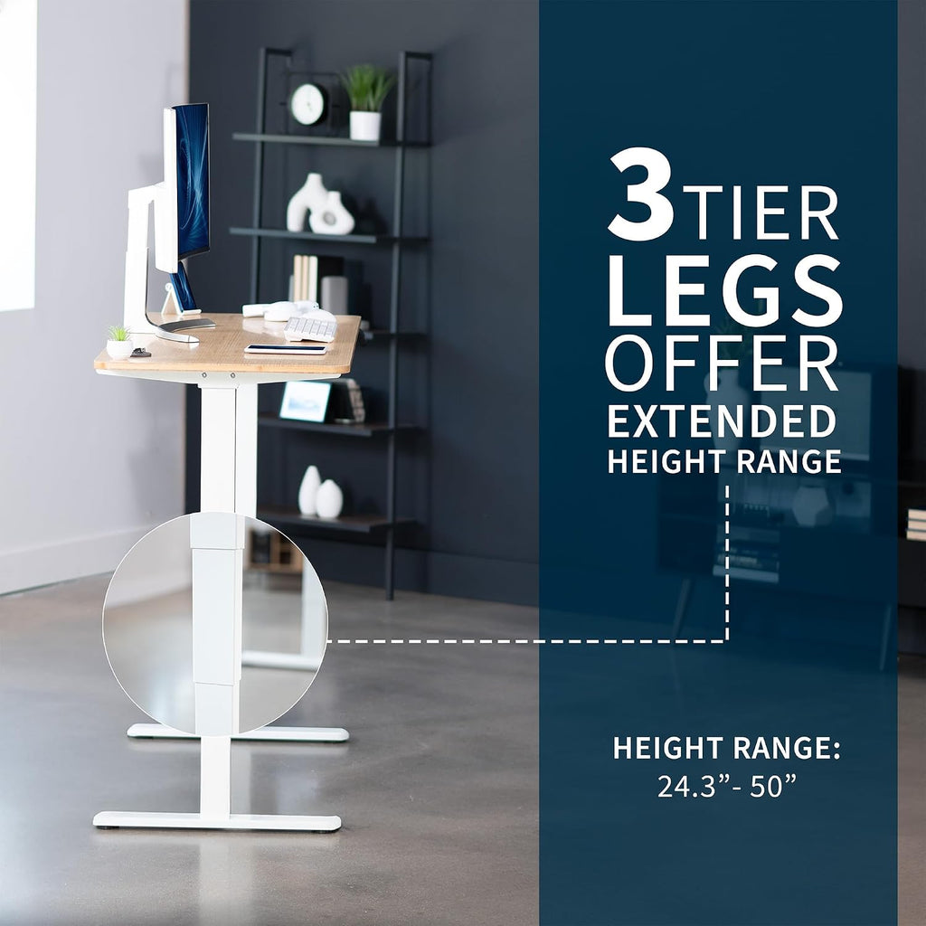VIVO Electric 60 x 24 in Dual Motor Sit Stand Desk, Memory Height Adjustment, 2B Series, Bamboo Top White Frame, DESK-KIT-2W6O