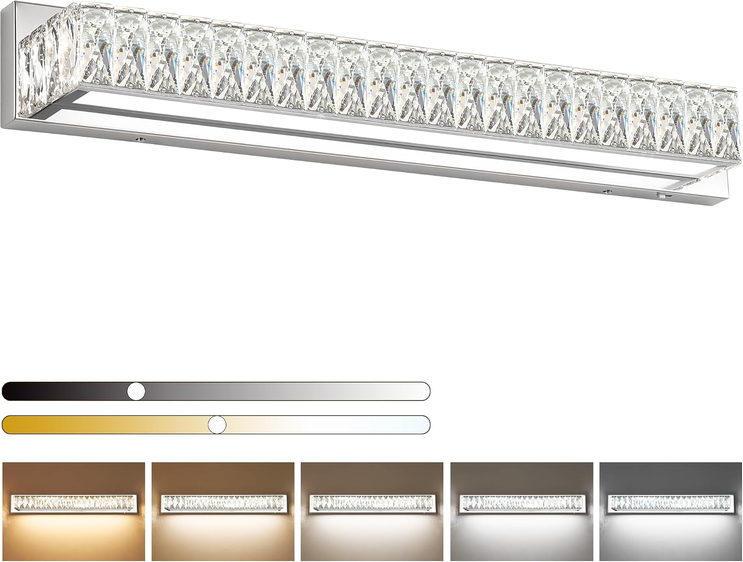 30in LED Bathroom Lights Over Mirror Modern Crystal Vanity Lights Bar Chrome Wall Lighting for Bath