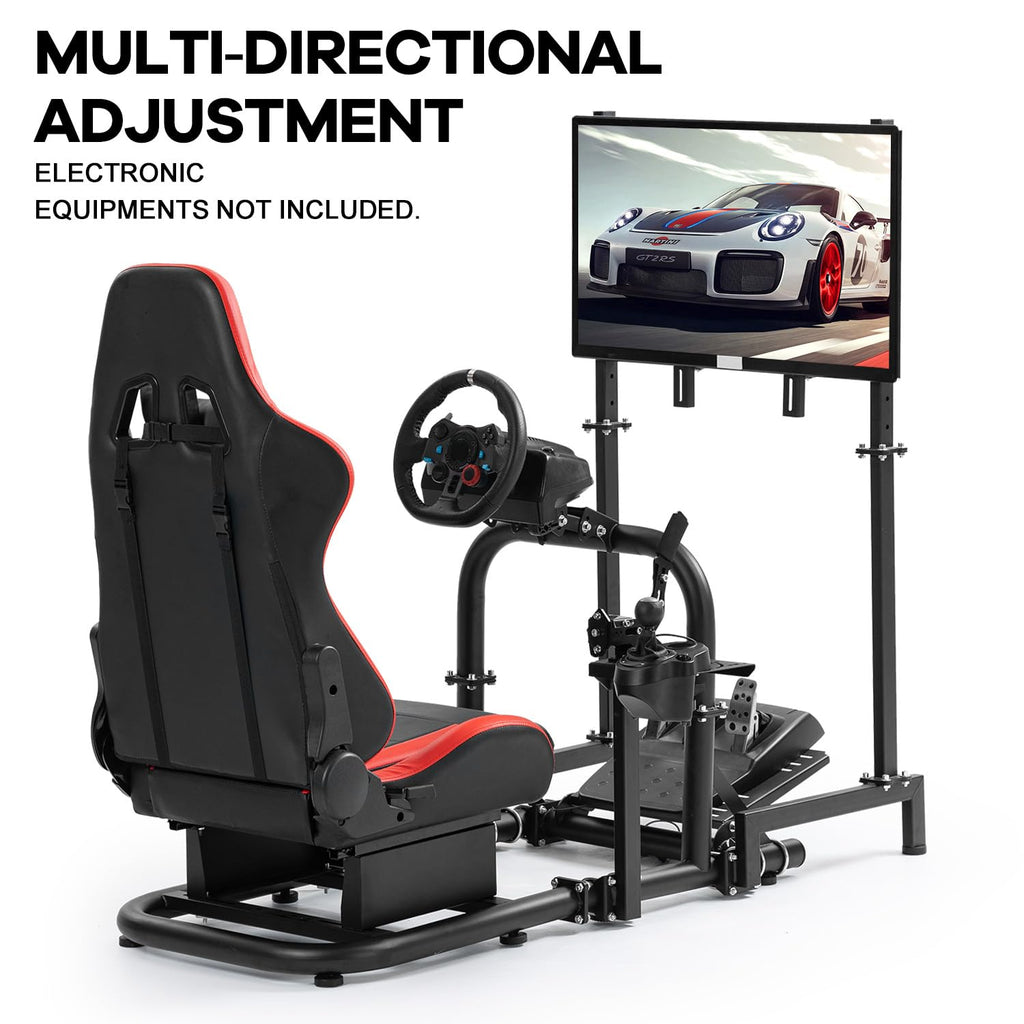 Anman Firm Racing Simulator Cockpit with Red Seat Fit for Logitech G27 G29 G920 G923, for Thrustmaster T300RS TX Motion Driving Wheel Stand Equipped with Display Stand,Shifter & Pedals Not Include