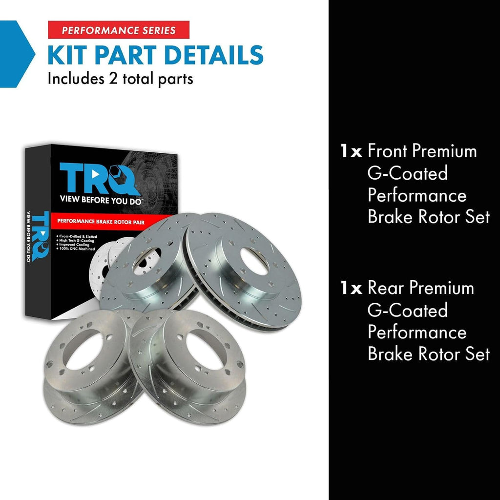 TRQ Performance Front & Rear Brake Rotors Set 4 Piece Premium G-Coated Slotted X Drilled Compatible with 2005 Dodge Stratus 2004-2006 Mitsubishi Lancer
