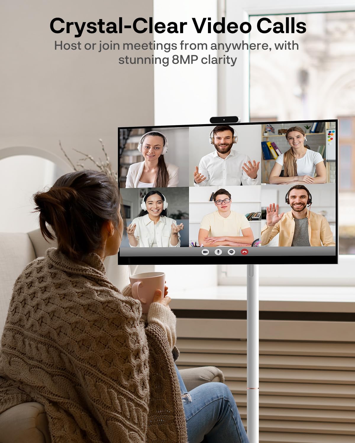 SYLVOX 32' Smart Rolling Display with Stand, Portable Touchscreen Monitor for Streaming TV Apps, Built-in 4-5H Battery, 1080P with 8MP Removable Webcam for Home, Office & Entertainment