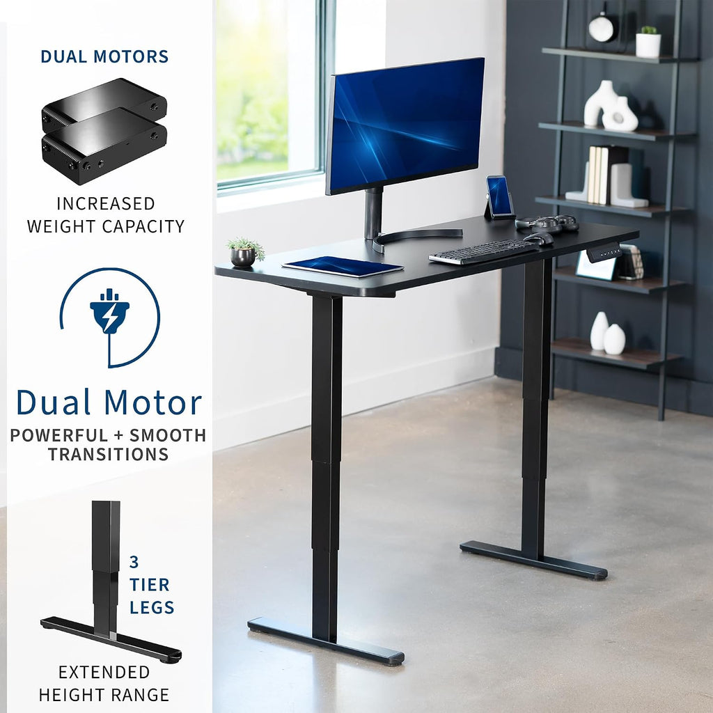 VIVO Electric 60 x 24 in Dual Motor Sit Stand Desk, Memory Height Adjustment, 2B Series, Black Top Black Frame, DESK-KIT-2B6B