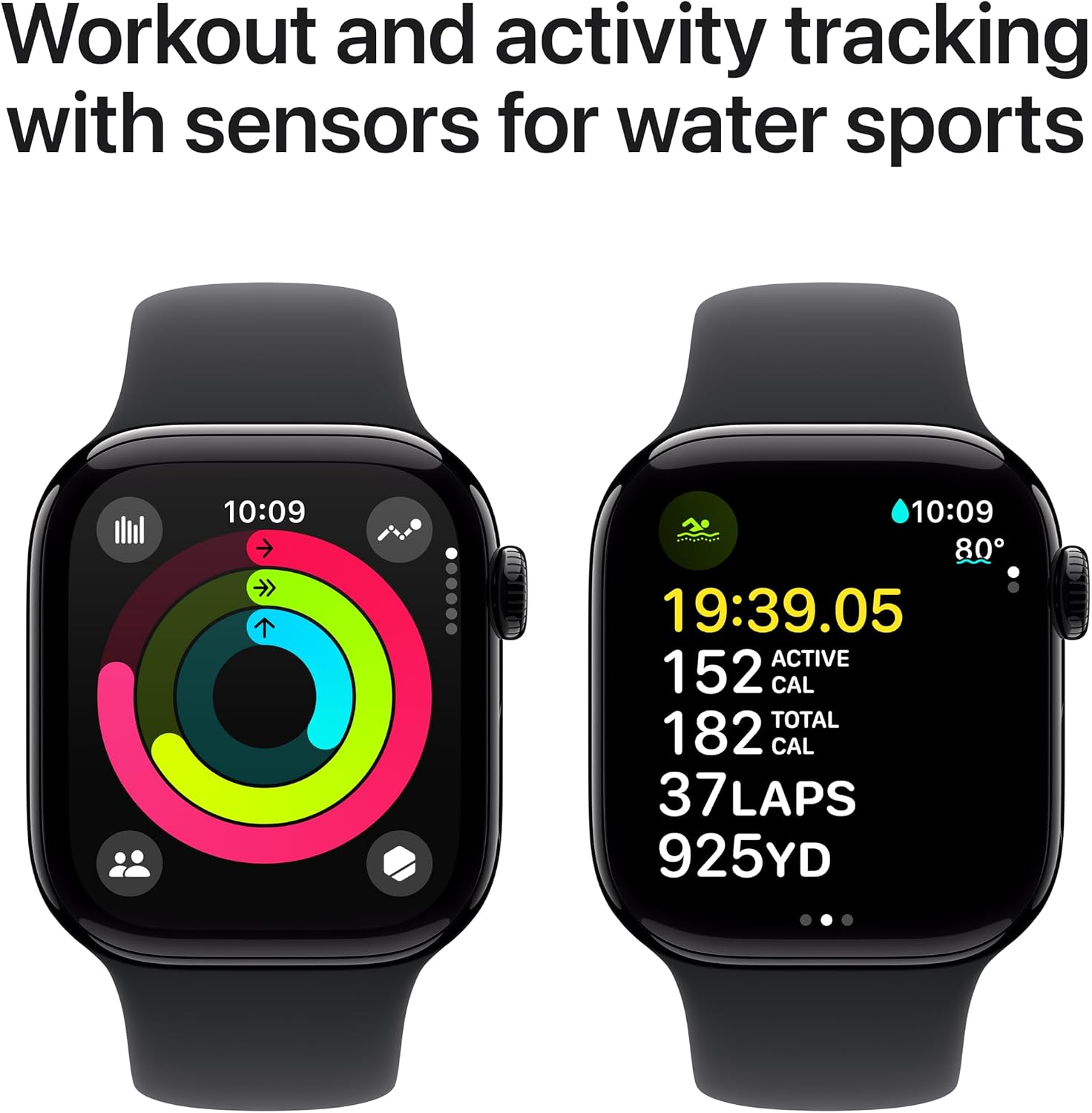 Apple Watch Series 10 [GPS + Cellular, 42mm] - Jet Black Aluminum Case with Black Sport Band, M/L (Renewed)