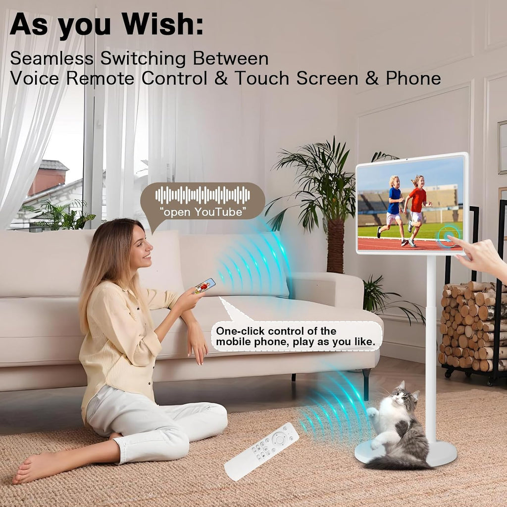 Portable TV on Wheels, Portable TV 4K Touch Screen TV, TV on Wheels 8G+128GB, Portable Smart TV Android 13, Built-in Battery(5-8H), Full Swivel Rotation, Remote Control (32 inches)