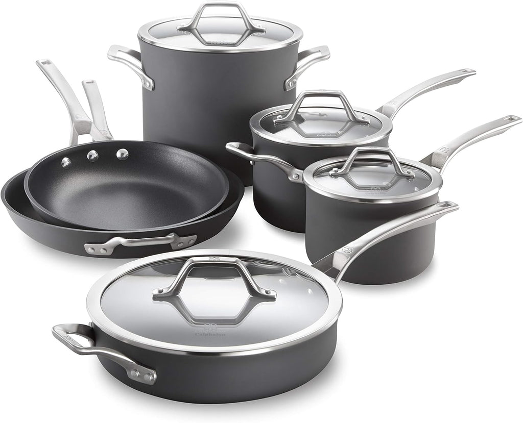 Calphalon 10-Piece Nonstick Kitchen Cookware Set Stay-Cool Stainless Steel Handles Dishwasher and Metal Utensil Safe Oven-safe up to 500 degrees F PFOA-Free Built to Last Black