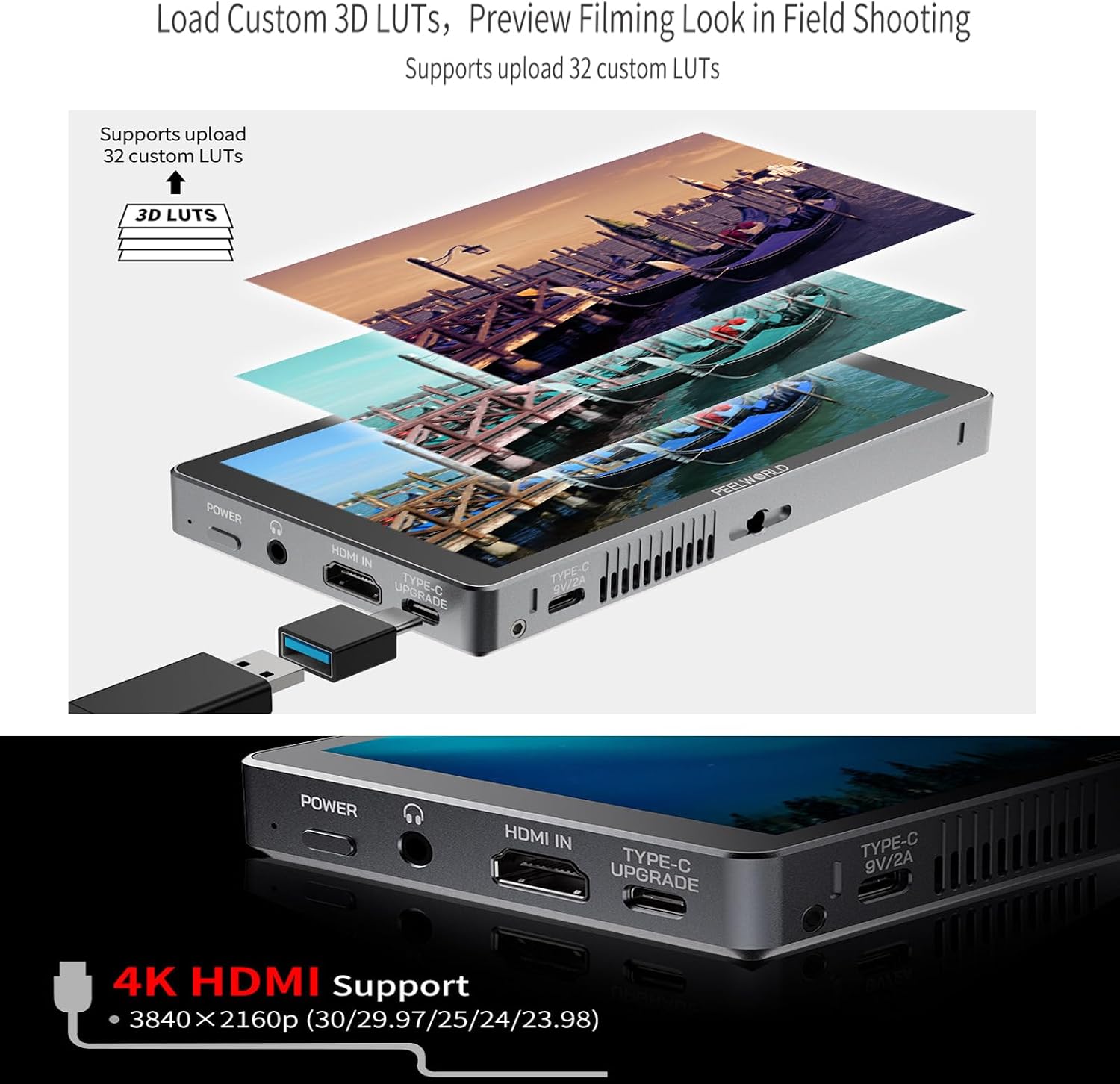 FEELWORLD P6XL 6 Inch Camera Monitor Built-in Battery,1200nits Bright,Touch Screen,4k HDMI/HDR Monitoring/Custom 3D-LUT