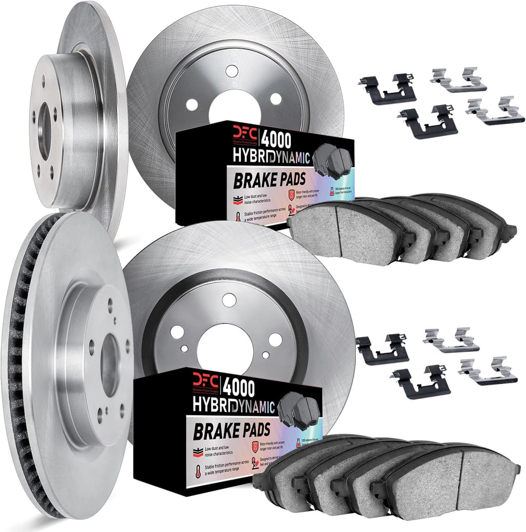 Dynamic Friction Company Front and Rear Brake Kit Fits 2007-2010 Acura CSX; 2006-2011 Honda Civic| 4000 HybriDynamic Pads, Blank Rotors| Hardware| 11.8' Front & 10.2' Rear