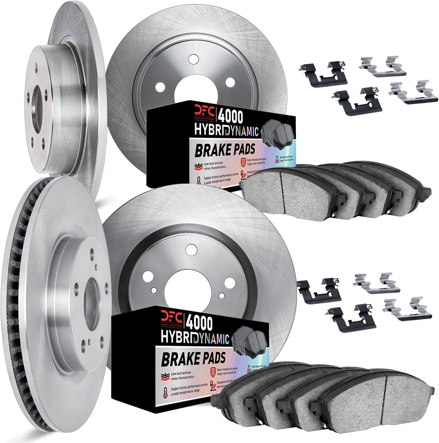 Dynamic Friction Company Front and Rear Brake Kit Fits 2007-2010 Acura CSX; 2006-2011 Honda Civic| 4000 HybriDynamic Pads, Blank Rotors| Hardware| 11.8' Front & 10.2' Rear