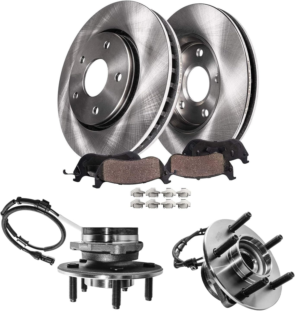 Detroit Axle - 4WD Front Brake Kit for 2000-2003 Ford F-150 Disc Brake Rotors Ceramic Brakes Pads Wheel Bearing Hubs Assembly 2001 2002 Replacement