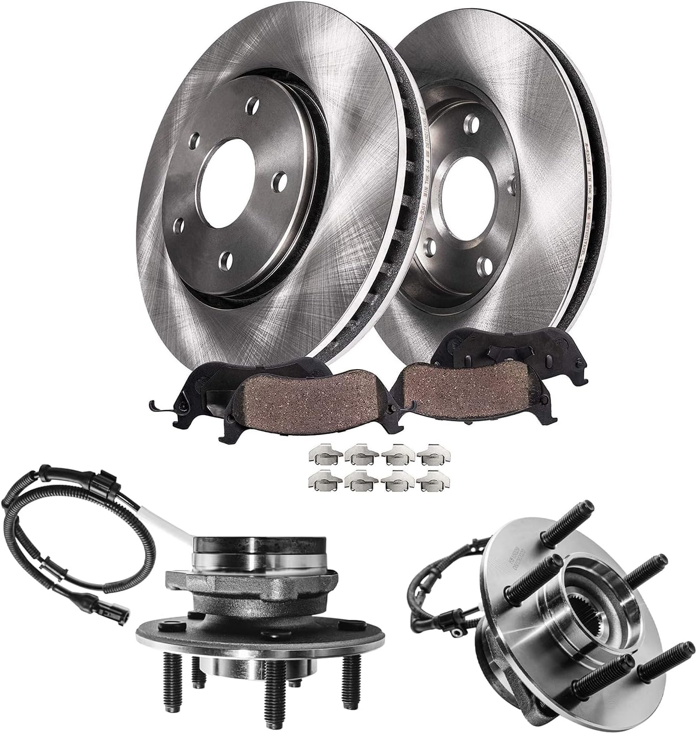 Detroit Axle - 4WD Front Brake Kit for 2000-2003 Ford F-150 Disc Brake Rotors Ceramic Brakes Pads Wheel Bearing Hubs Assembly 2001 2002 Replacement