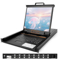 19-Inch Rackmount KVM Console, 1U Rack Mount Monitor and Keyboard HDMI 16 Port KVM Switch, OSD/Hotkey/Button Switching, Includes Cables, Compatible with Windows,Linux,Mac,Sun