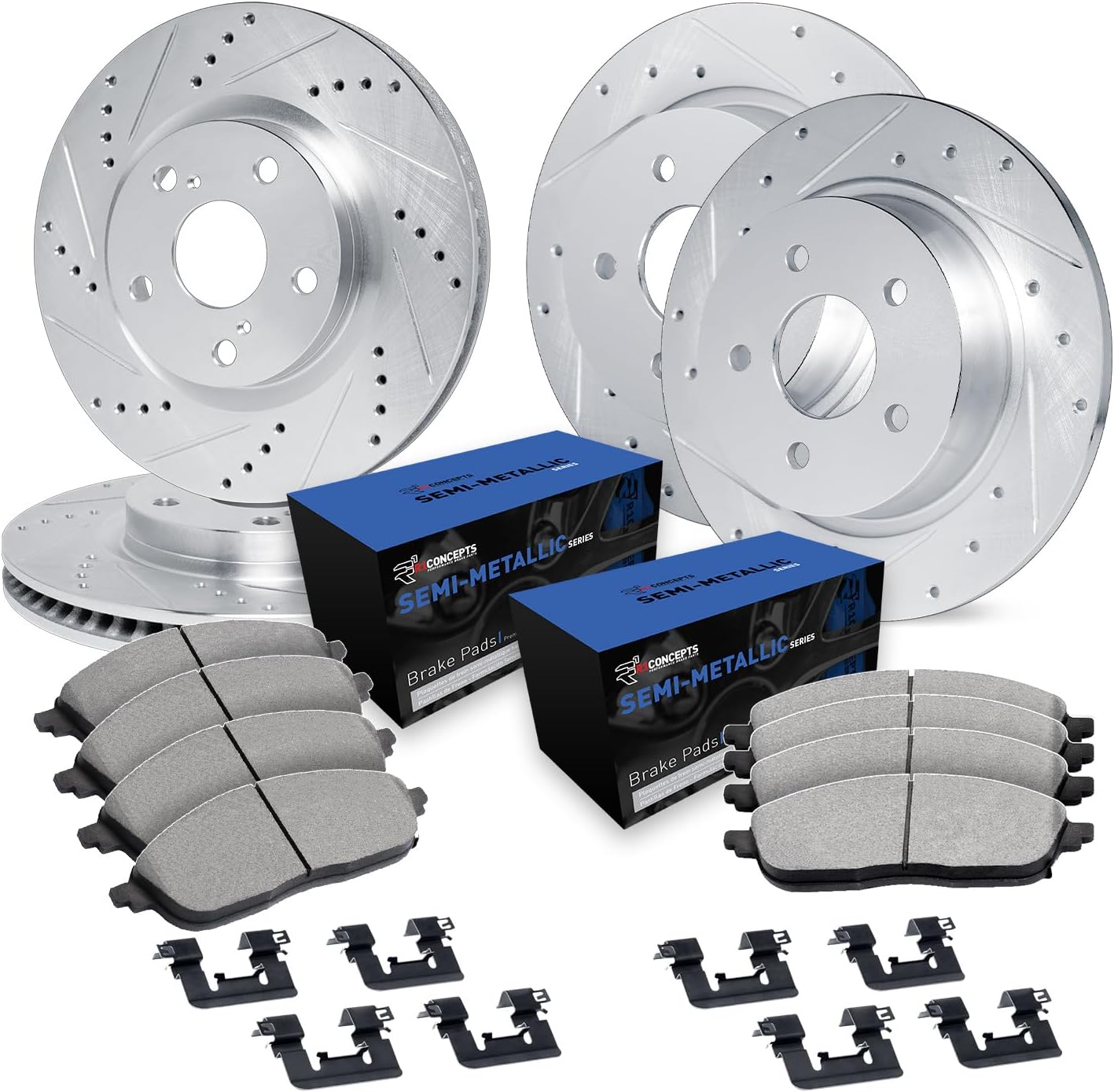 R1 Concepts Front and Rear Brake Kit Fits 2007-2010 Acura CSX; 2006-2011 Honda Civic| Semi Met Pads, Drilled Slotted Rotors| Hardware| 11.8' Front & 10.2' Rear