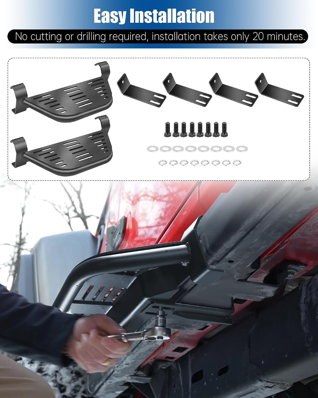 2 Pcs Rock Rails Side Steps Running Boards Fit for 2018-2026 Jeep Wrangler 2 Door & 2020-2026 Gladiator 2 Door with OEM Rock Rails