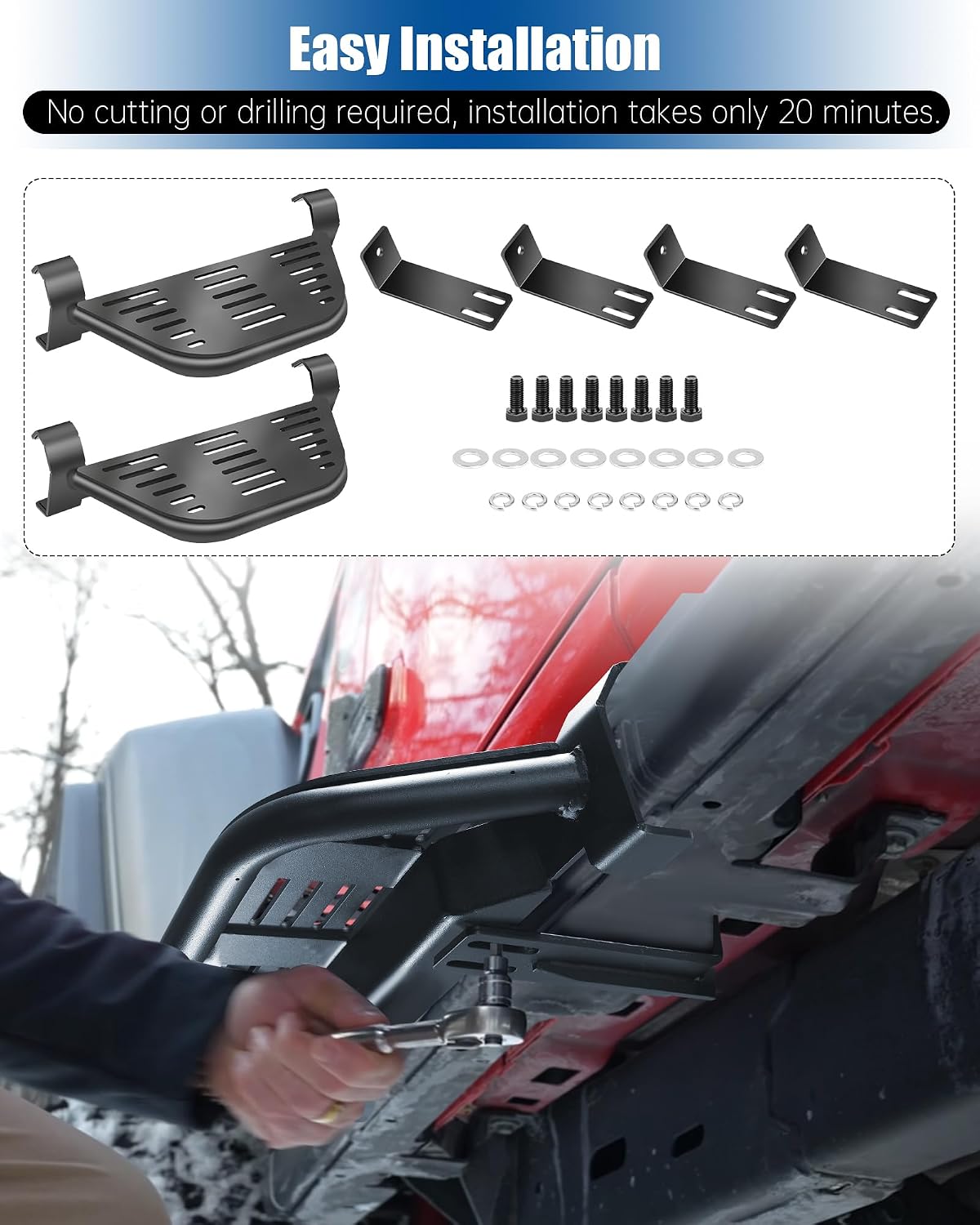 2 Pcs Rock Rails Side Steps Running Boards Fit for 2018-2026 Jeep Wrangler 2 Door & 2020-2026 Gladiator 2 Door with OEM Rock Rails