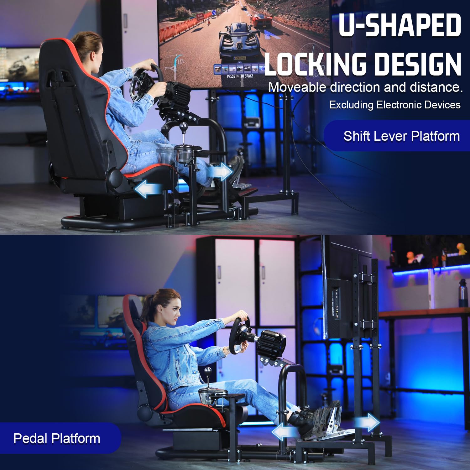 Marada Driving Simulator Cockpit with Monitor Stand with Red Seat Fit for G920,for Thrustmaster T500 TGT,for Fantec,Racing bracket Steering wheel stand Stable & Strong,Wheel and Pedals Not Included