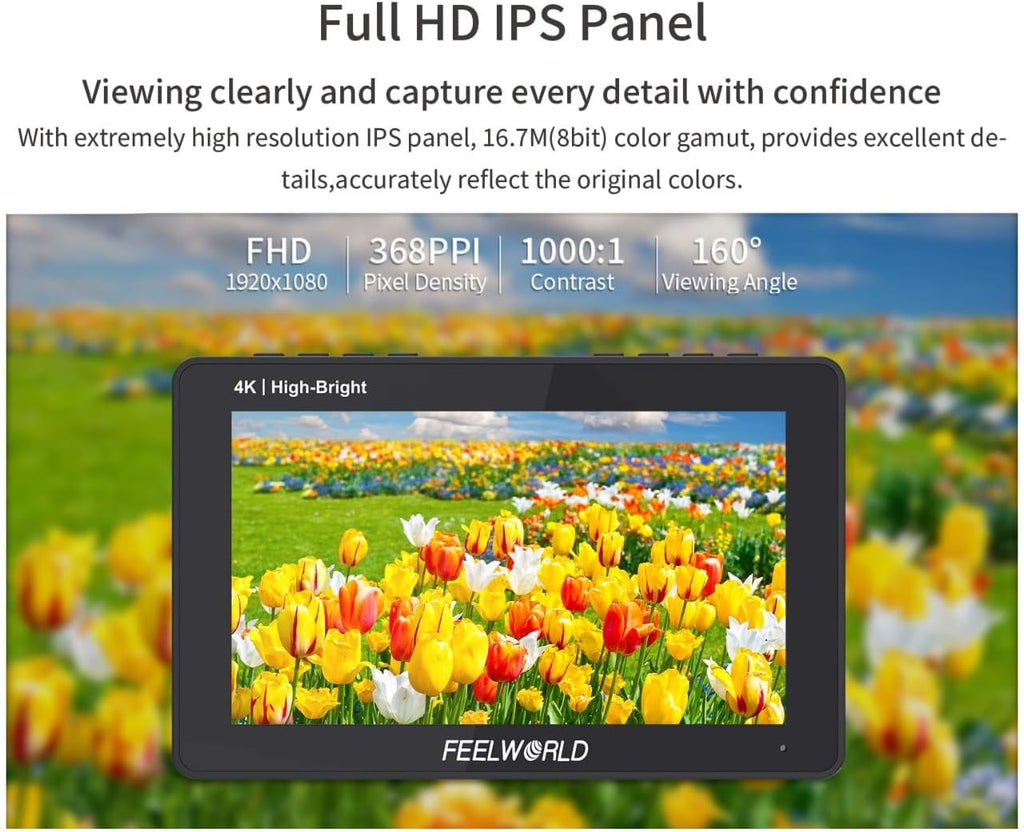 FEELWORLD F6 Pro +NP-F970 Battery, Charger, Storage Case kit, 5.5 Inch 4K HDMI Touch Screen On-Camera Monitor 1600nits High Bright FHD 1920x1080 Filed Monitor with F970 External Install and Power kit