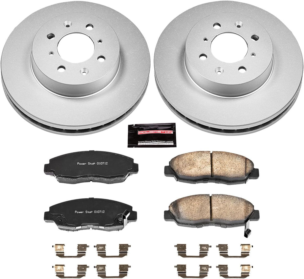 PowerStop Front Brake Kit for Honda Civic 1996-05 | Honda Insight 2010-14 - Fully-Coated Disc Rotors with Z17 Ceramic Brake Pads Replacement, CRK690