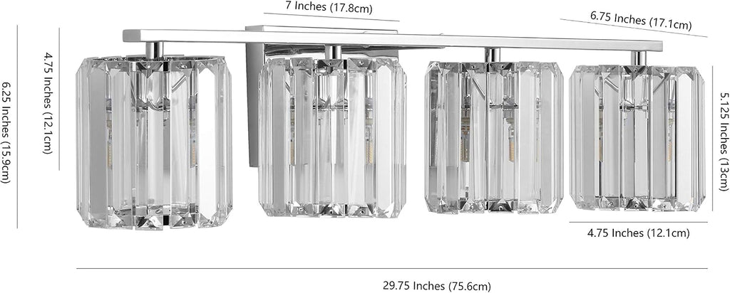 JONATHAN Y 4.75' Chrome 4-Light Vintage Glam LED Vanity Light Wall Sconce Fixture with Clear Crystal Prism Shade, Hardwired Wall Lamp for Bathroom Mirror Hallway, LED Bulb Included (JYL3555A)