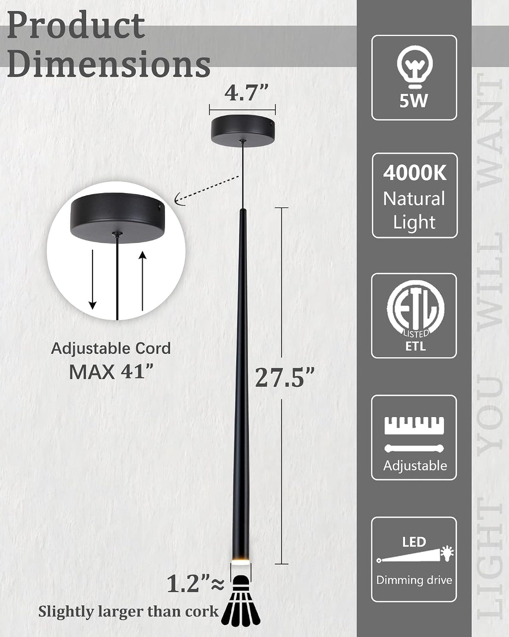 3 Pack Modern Black Pendant Lights, 27.5' Long Industrial Tube Hanging Light Fixture with Dimmable 4000K LED for Kitchen Island, Dining Room, Bar, Bathroom