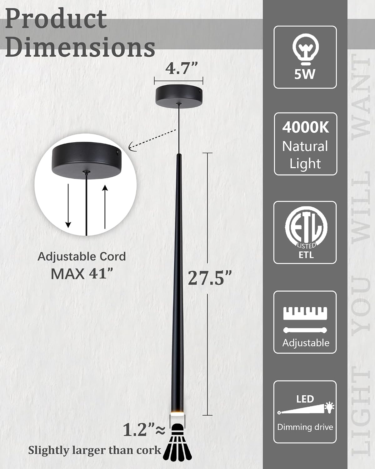 3 Pack Modern Black Pendant Lights, 27.5' Long Industrial Tube Hanging Light Fixture with Dimmable 4000K LED for Kitchen Island, Dining Room, Bar, Bathroom