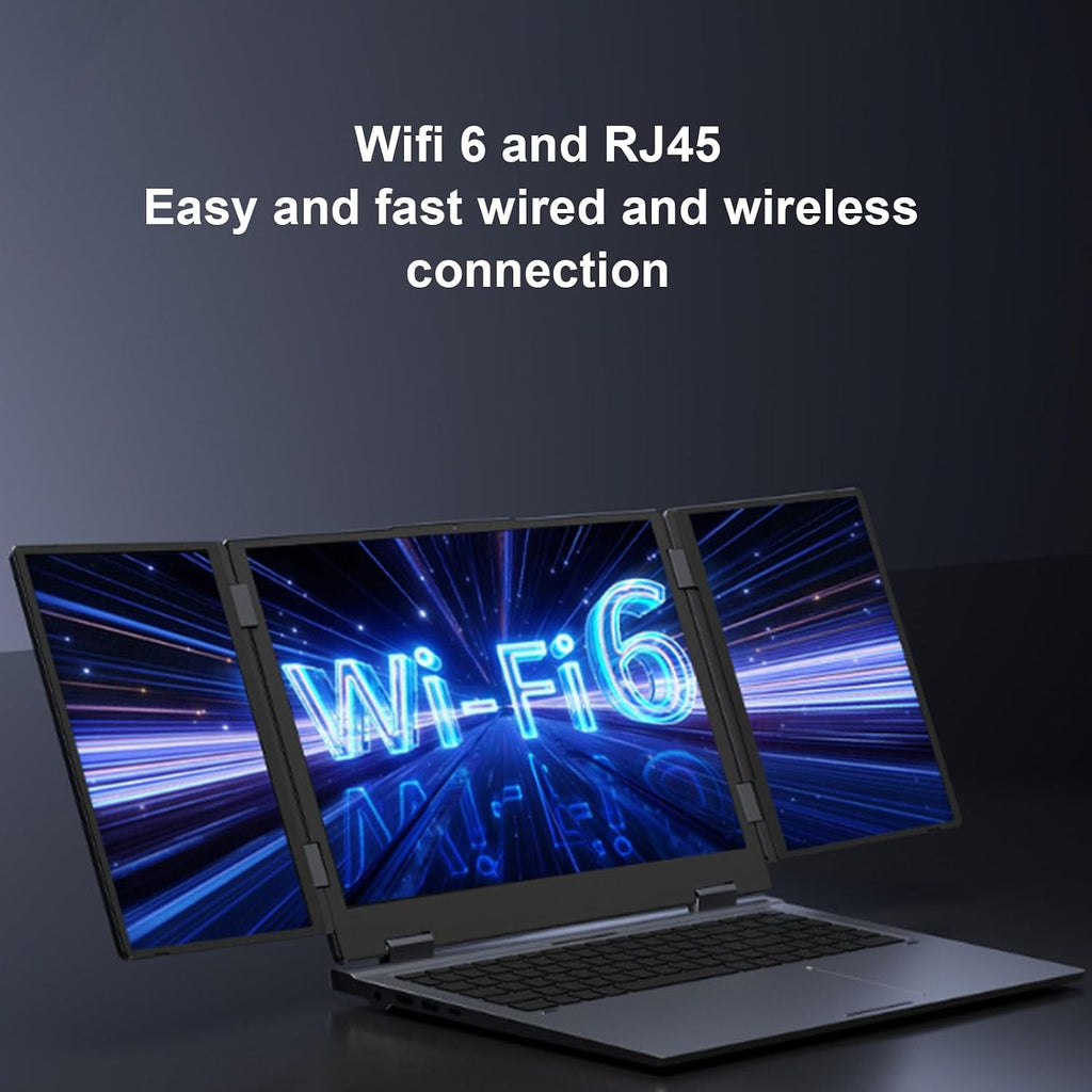 Yunseity Portable Triple Monitor, 16GB RAM 512GB SSD Laptop Screen Extender for 11 Pro, 16in+10.5in+10.5in Tri Folding Screen Laptop Support WIFI6/RJ45, Face Recognition (US Plug)