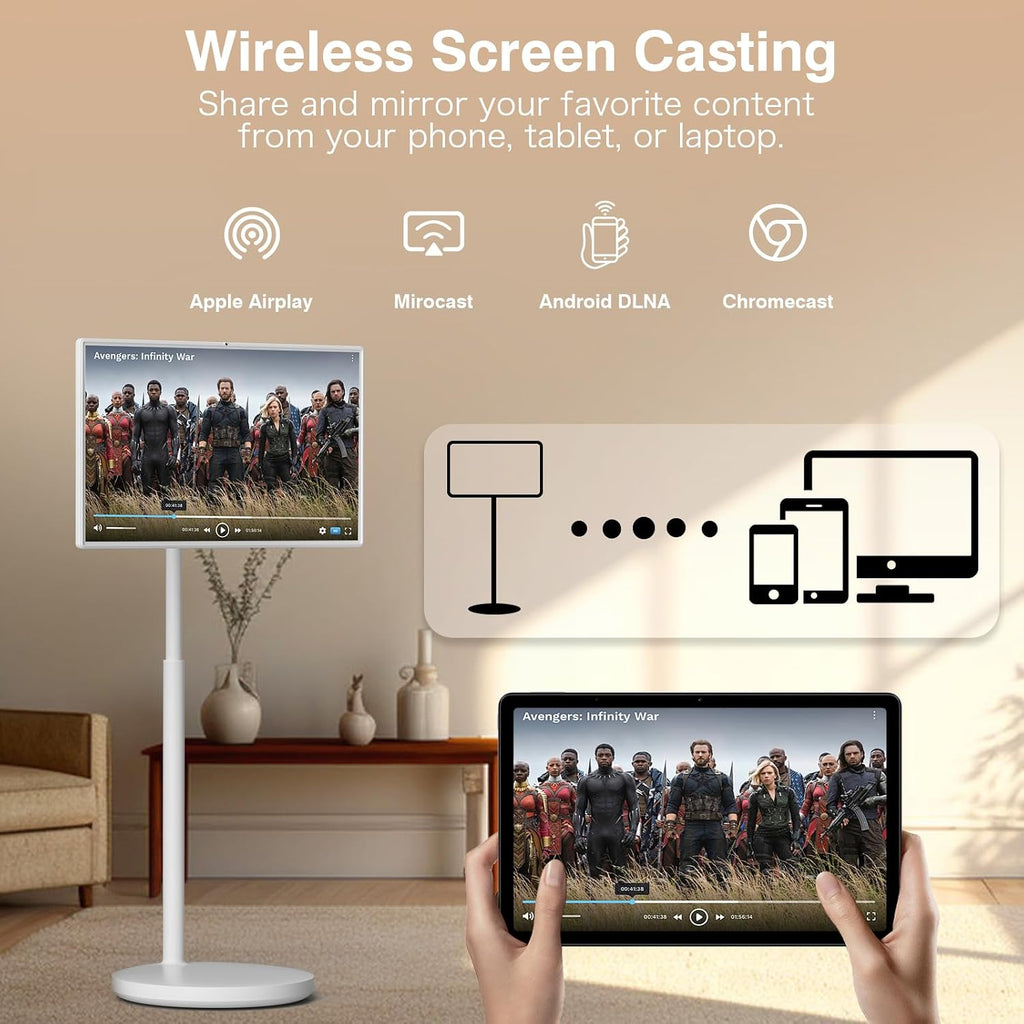 32-inch Smart Screen 4K Camera Portable TV |Wireless Portable TV on Wheels |Touch Screen Monitor | Android 13 OS (Support Google Store) Built-in Battery (5-8H) Full Swivel Rotation (8RAM+128GB)