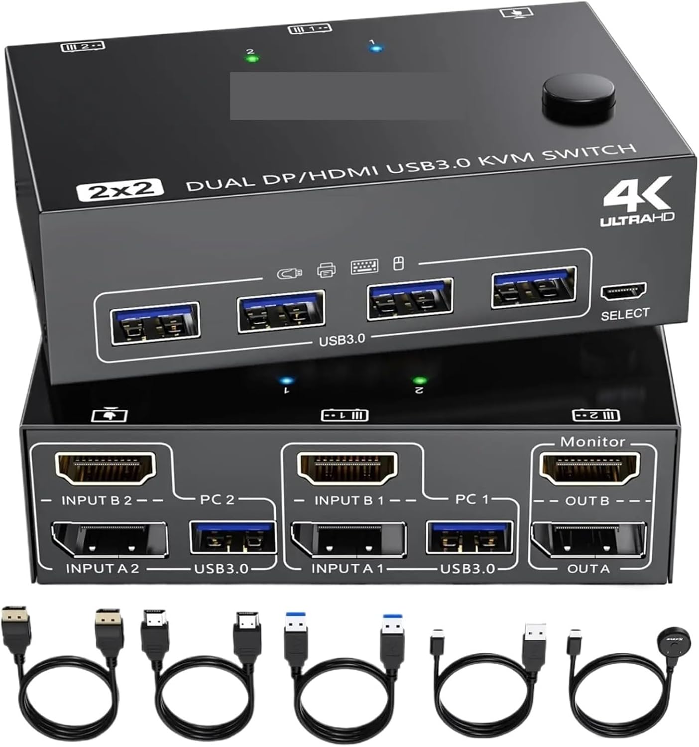HDMI USB 3.0 Dual Monitors Displayport KVM Switch,Supports for 2 Computers Share Keyboard Mouse and Monitor