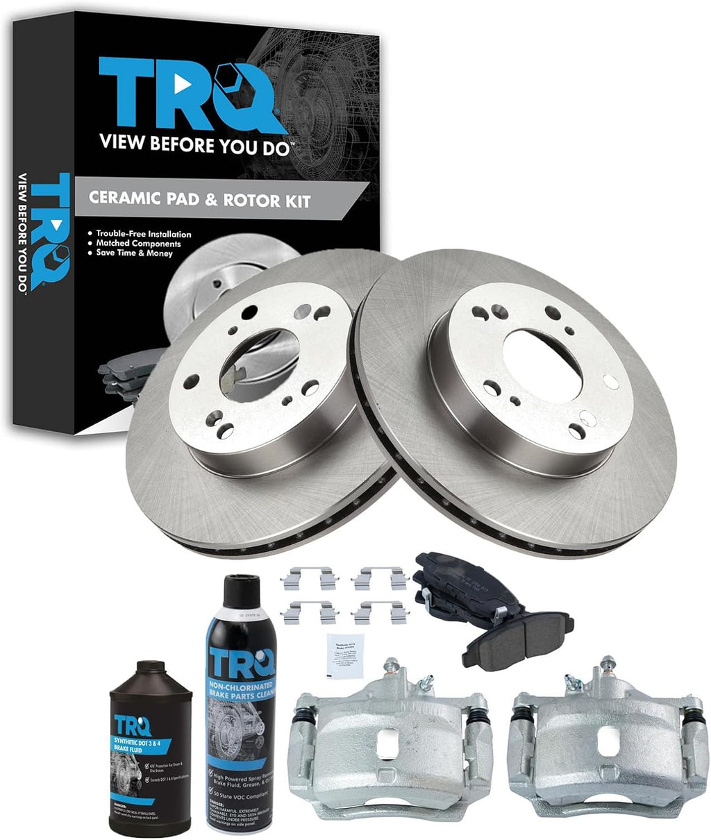 TRQ Front Brake Pad, Caliper, & Rotor Kit, with Chemical Kit Ceramic Compatible with 2006-2011 Honda Civic