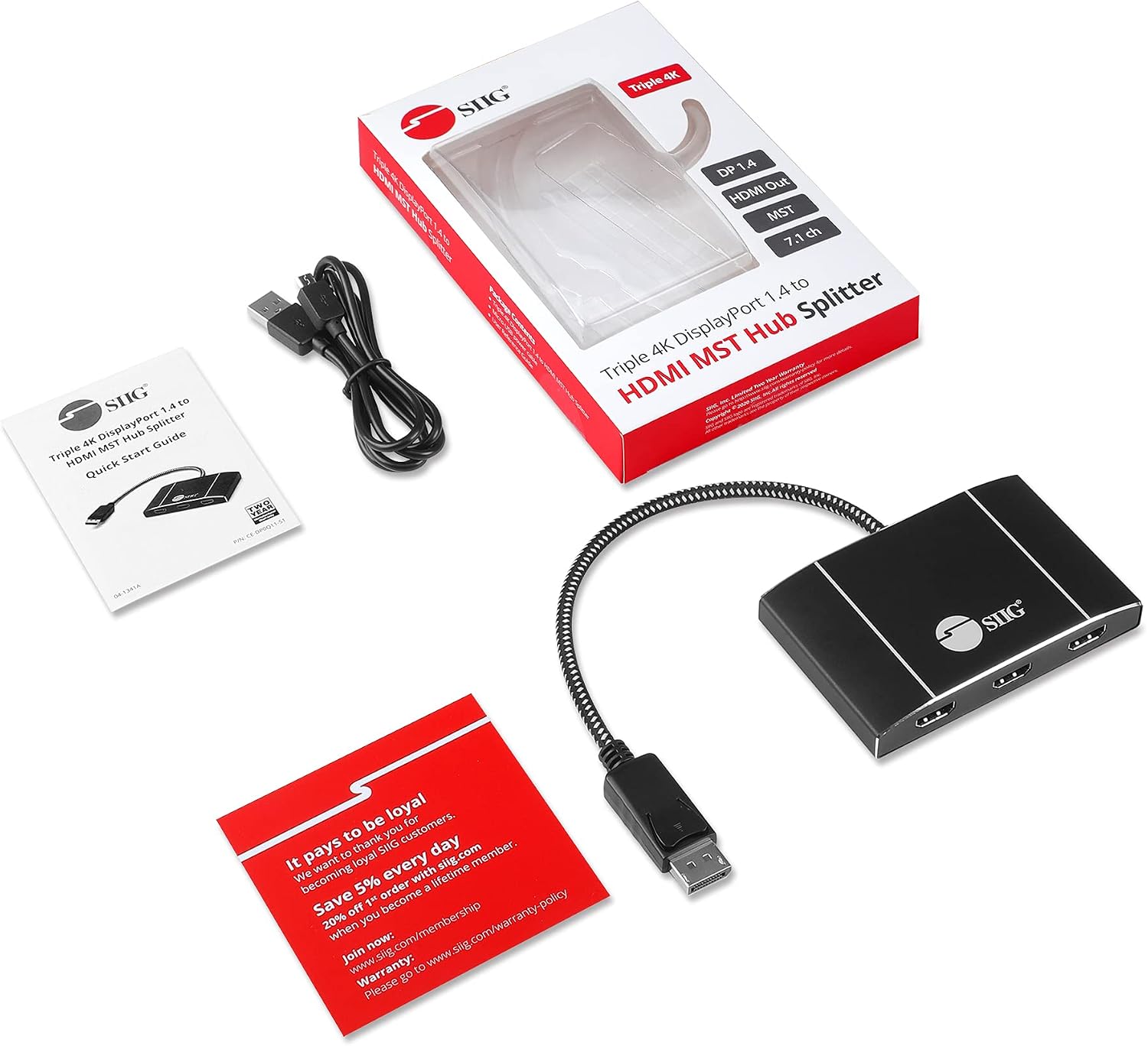 SIIG MST Hub DisplayPort to HDMI Splitter, DP 1.4 to 3X Multi Stream Transport Hub HDMI, DisplayPort Hub Video Splitter, DisplayPort Daisy Chain Monitor Adapter,Not for MacOS (CE-DP0Q11-S1)