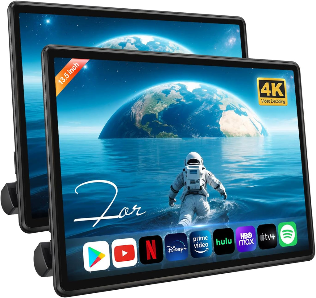13.5' Android 13 Car Headrest Monitor 2-Pack - 4G+64G 4K Rear Seat Entertainment System TV for Back Seat, HDMI Sync, Wireless Mirroring, Bluetooth FM WiFi for SUV Minivan